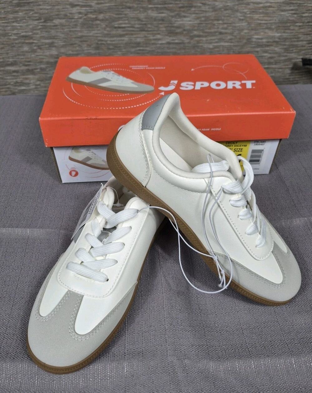 J Sport Cecily Memory Foam Sneakers Shoes Womens Size 6 White Grey S5CEY99 NEW